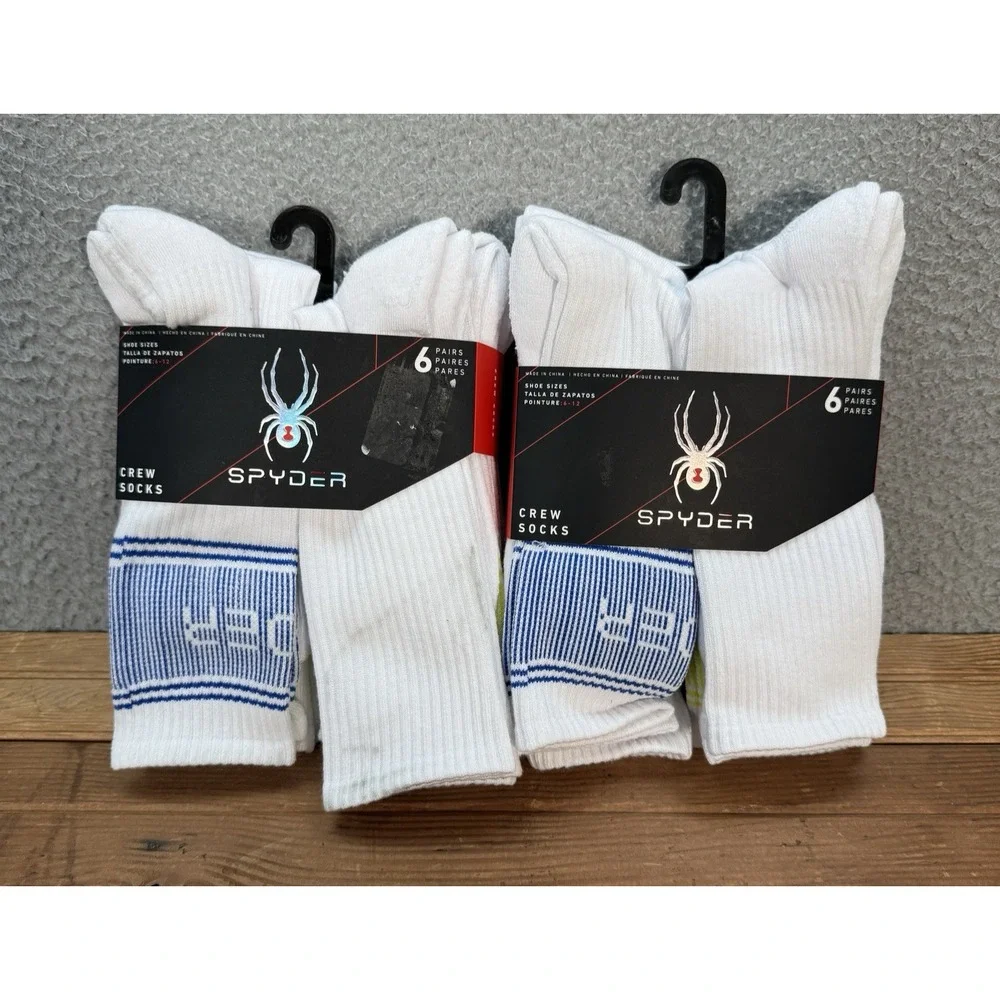 Spyder Socks Mens 6-12 Multicolor Crew Sock Polyester Spandex 12 Pairs Brand New